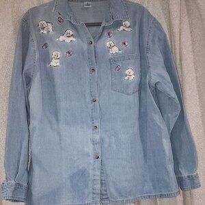 Bichon Frise Dog Breed Embroidered Denim Shirt Size XL Fits Like a Large